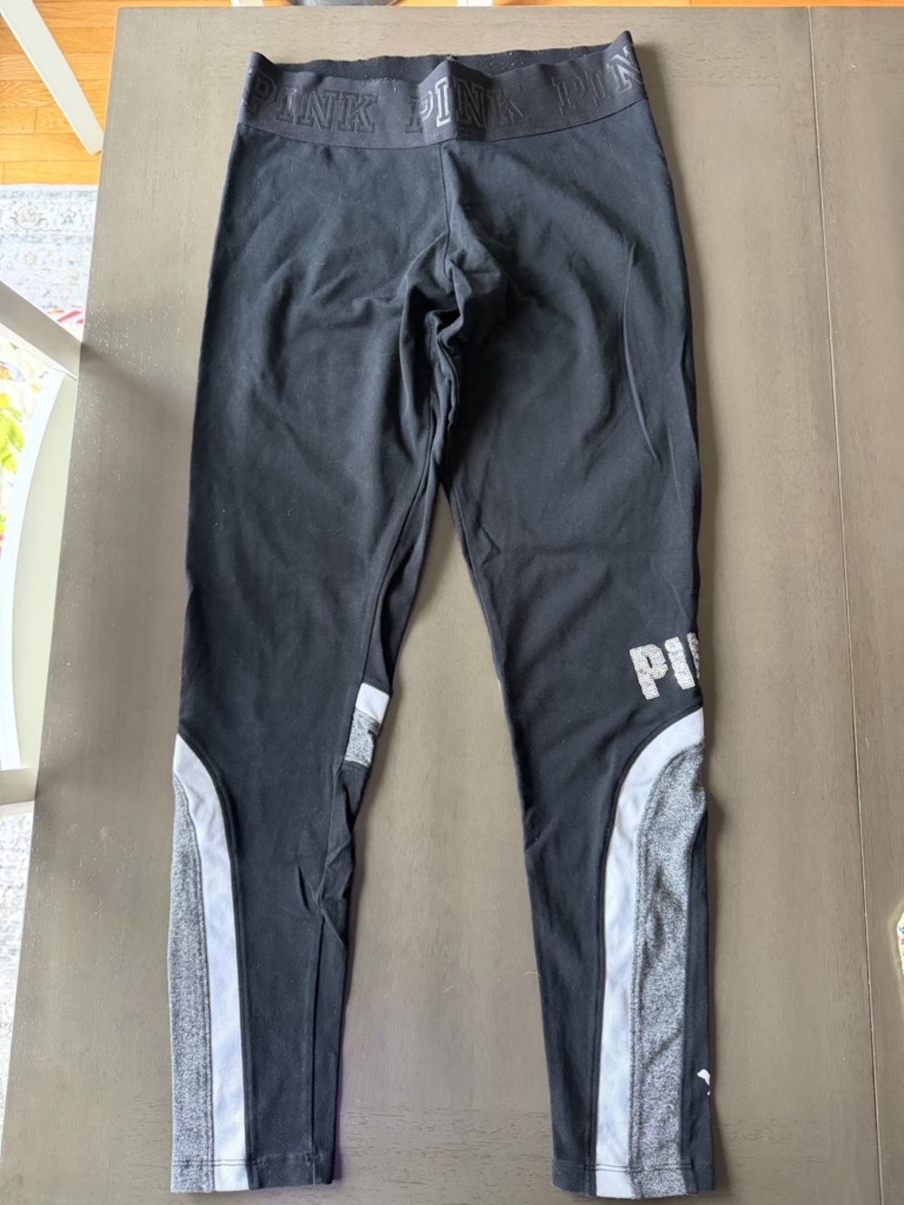 VS PINK Black Athletic Leggings with Gray Accent Panels